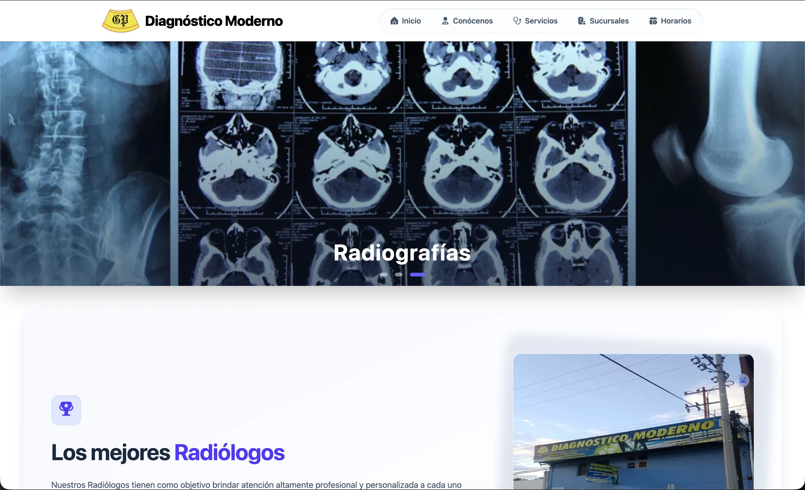 Sitio web empresarial médico de Diagnostico Moderno.