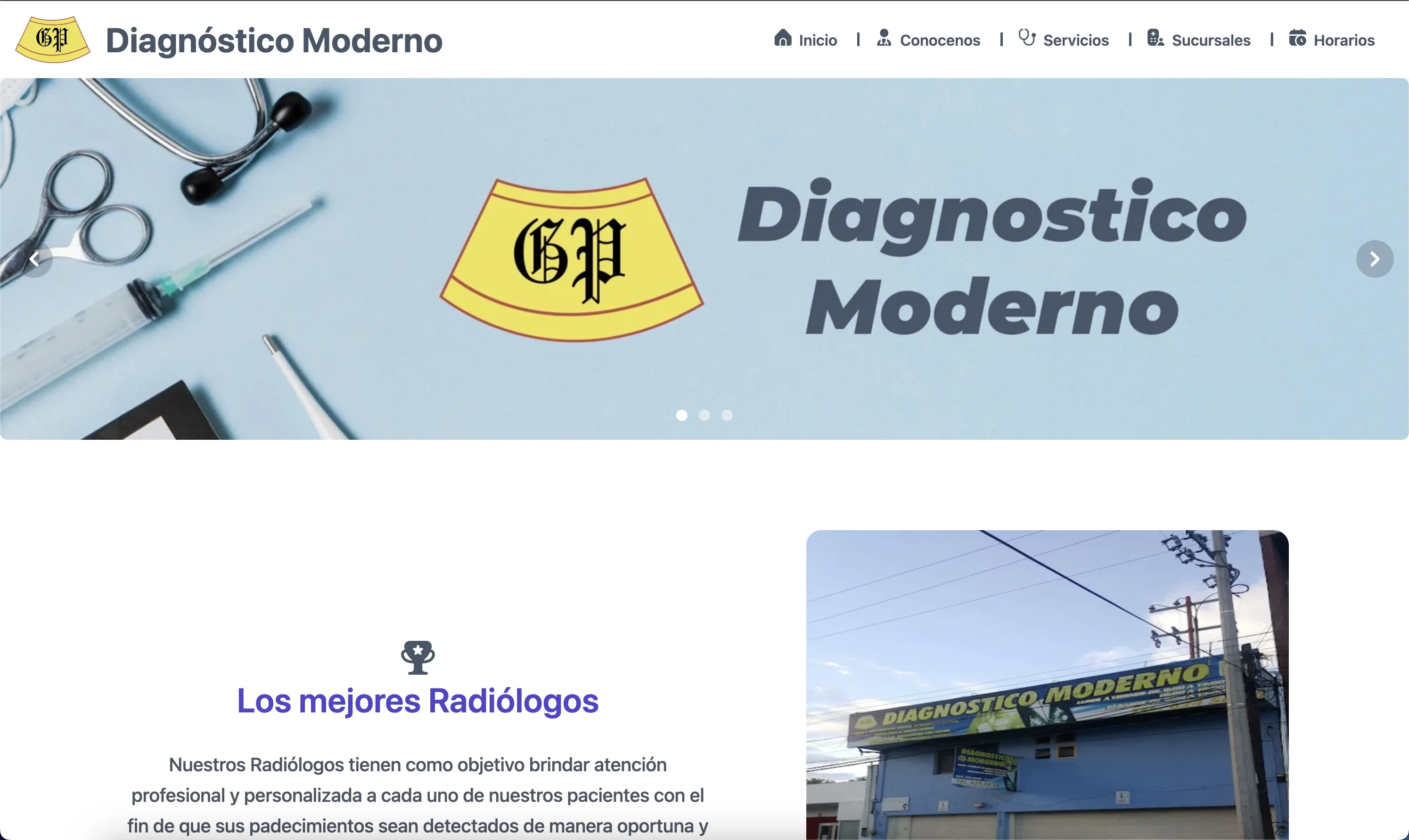Sitio web empresarial médico de Diagnostico Moderno.